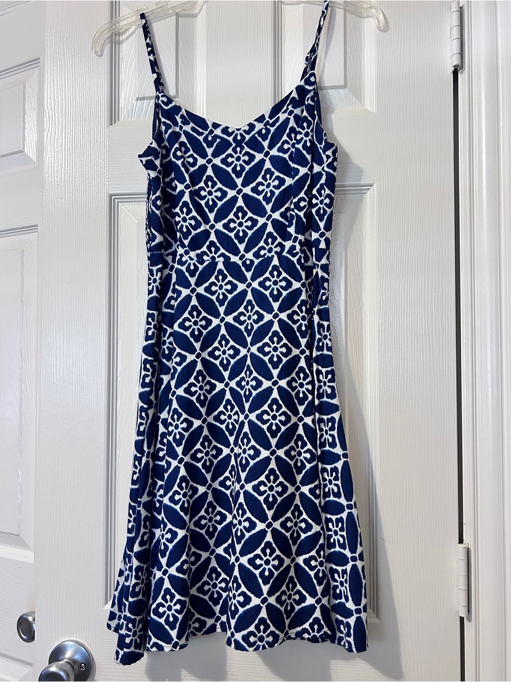 Women’s Old Navy Blue and White Printed Midi Spaghetti-Strap Dress
